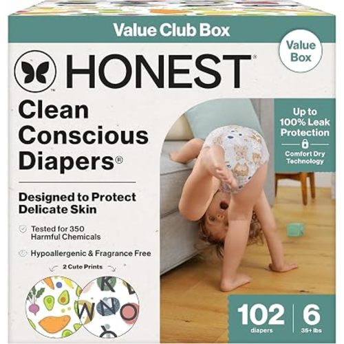 The Honest Company Diapers, Value Pack, Leak Protection, Size 6, 102 Count