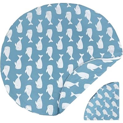 Cotton Newborn Lounger Cover, Removable Cover with Hidden Zipper Soft Baby Lounger Cover Round Lounger Slipcover for Infant Lounger Pillow (Only Cover) (White Whale)