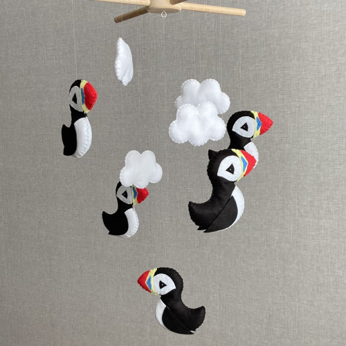 Arctic baby mobile, Penguin mobile, Contrast mobile, Nordic nursery, Puffin baby mobile, Black and white mobile, Baby mobile