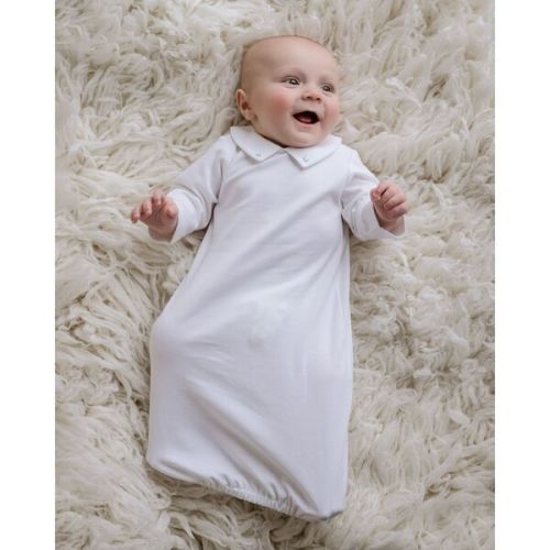 Embroidered Collar Day Gown, White with Pink Trim - Cuclie | Maisonette