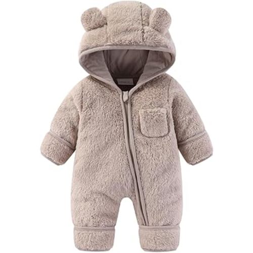 XIFAMNIY Newborn Baby Winter Snowsuit - Bear Onesie Outfit Fleece Warm Jumpsuit Romper Hooded Clothes for Infant Girls Boys