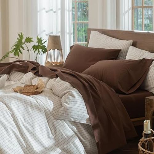 MooMee Sheet Set 100% Washed Cotton Linen-Like Extra Deep Pocket King