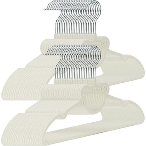 GoodtoU Velvet Baby Hangers - 50 Pack 12.8" Kids Velvet Hangers Nonslip Baby Felt Hanger Ultra Thin, Space Saving Childrens Hanger for Closet - Cream White