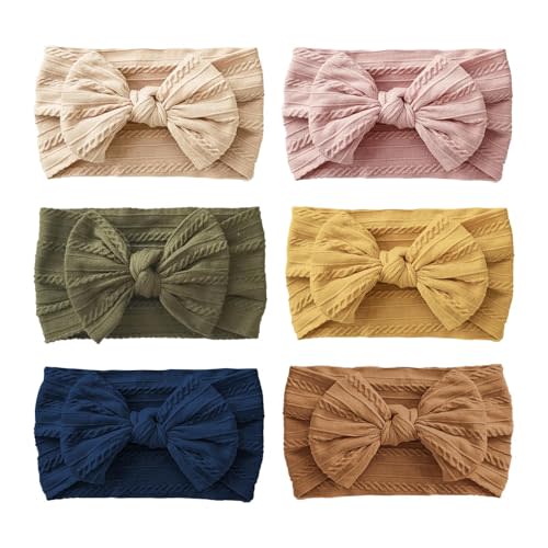 Fecawd 6PCS Baby Headbands, Girls Headbands with Bows, Soft Stretchy Nylon Hair Bands Hair Accessories for Newborn Infant Toddler