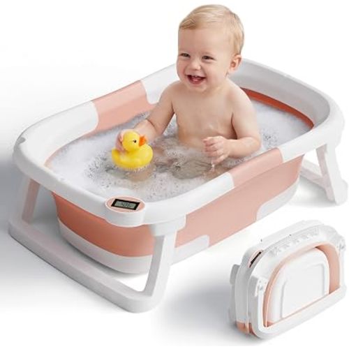 Collapsible Baby Bathtub with Thermometer, 0-36 Months, Pink