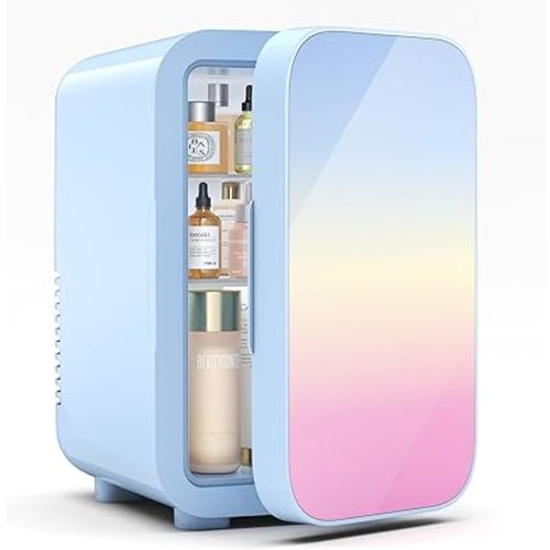 BEICHEN Mini Fridge,6 Liter / 8 Can Small Fridge for Bedroom, Car, Office & Dorm, AC100-120 V/DC 12 V Portable Thermoelectric Cooler & Warmer for Skincare, Food, Drinks,Blue