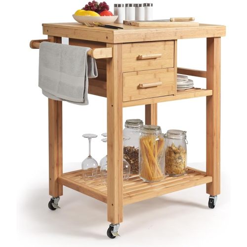 Kitchen Island, Rolling Butcher Block Kitchen Cart with Storage