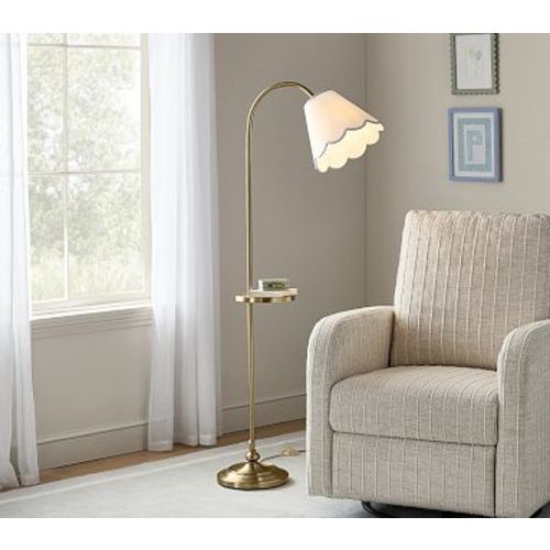 Scallop Arc Floor Lamp With Tray, Chambray
