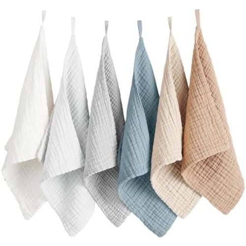 Konssy 6 Pack Muslin Baby Washcloths, 100% Cotton Wash Cloth Set