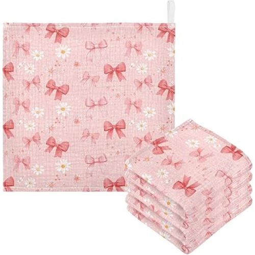 Bows Baby Washcloths Newborn Muslin Burp Cloths 3 Pack Soft Cotton Baby Face Bath Towel Drool Bibs for Infants, Girls and Boys 11.8 x 11.8 Inch