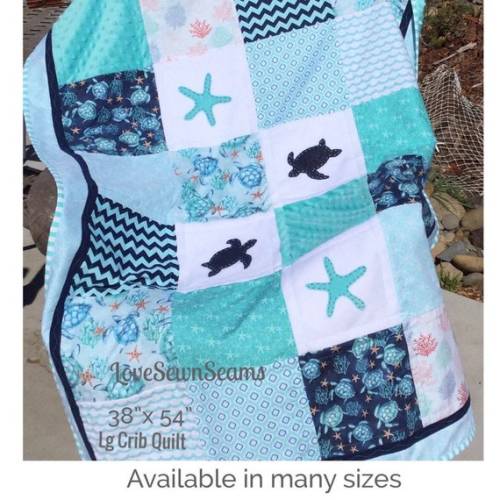 MADE to Order/sea Turtle Baby Quilt/modern Sea Turtle - Etsy