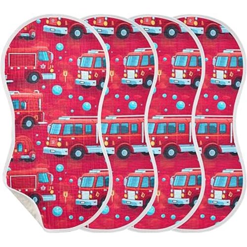 Fire Truck Burp Cloths for Baby Boys Girls 4 Pack Burping Cloth, Burp Clothes, Newborn Towel, Milk Spit Up Rags,Burpy Cloth 202a8785