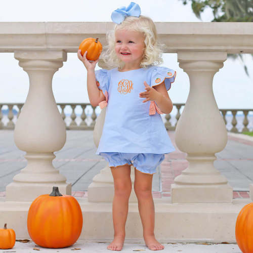 Solid Blue Pumpkin Embroidered Avery Set