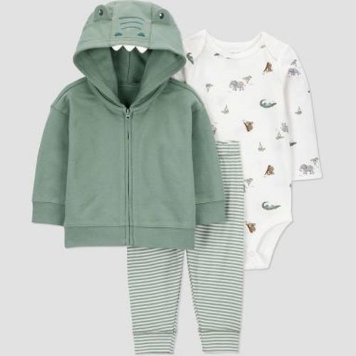 Carter's Just One You® Baby Boys' 3pc Alligator Hooded Zip-Up Sweatshirt with Bodysuit and Jogger Pants Set - Green 3M