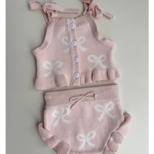 BOW KNIT SET | TOP + BLOOMERS | BABY PINK