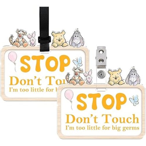 No Touching Baby Signs, The Pooh Dont Touch Baby Sign for Car Seat Sign, Winnie Acrylic Dont Touch Baby Sign for Newborn with Hanging Strap and Clip Attachments for Strollers and Car Seats