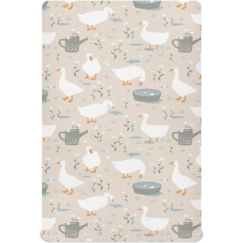Baby Crib Sheet Cute Goose Flowers Crib Mattress for Boys and Girls Playard Sheet Soft Breathable Fitted Baby Mattress Cover 52x28in
