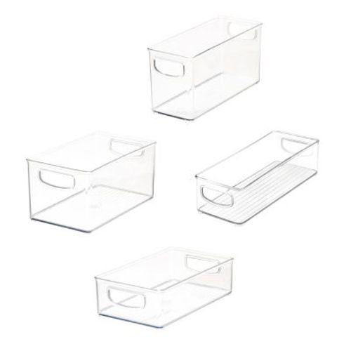 iDESIGN 4pc Recycled Plastic Organizer Bin Set: Clear Kitchen Storage, Dishwasher-Safe, 10x10x8, Cabinet Organizers