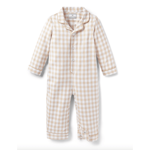 Baby's Twill Classic Romper in Camel Gingham