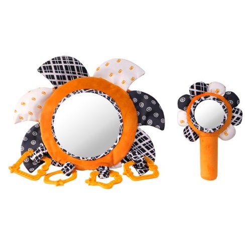 Tummy Time Floor Mirror tumama Baby Developmental Activity Mirror with Plush Rattles Rings Stand Multifuntion Baby Car Mirror Stroller Hanging Toy for 0-3 Years