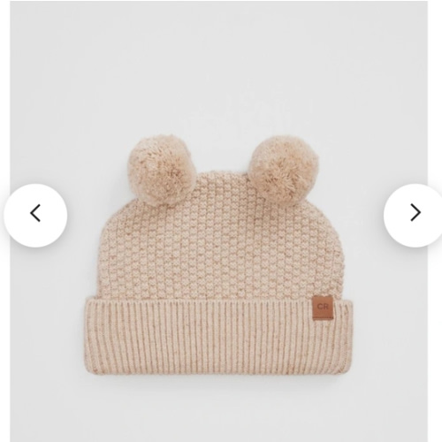 Organically Grown Cotton Cord Pom Pom Knit Beanie in Wafer