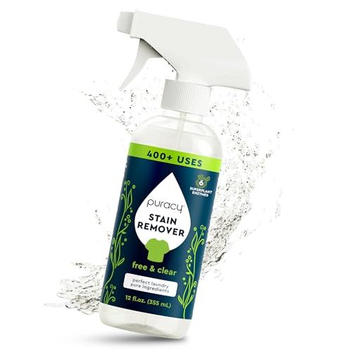 Puracy Stain Remover Spray, Natural Based Travel and Laundry Stain Cleaner for Clothes, Baby Essentials, Kids Stains, Oil and Fabric Spot Cleaner (Unscented, 12 oz)
