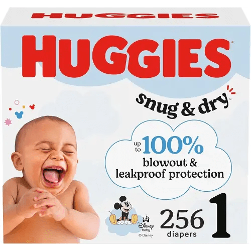 Huggies Size 1 Diapers, Snug & Dry Newborn Diapers, Size 1 (8-14 lbs), 256 Count (4 Packs of 64), Packaging May Vary