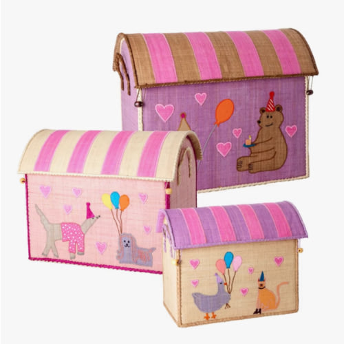 Storage Basket 3 Pieces Party Animal, Pink from RICE | RoyalDesign