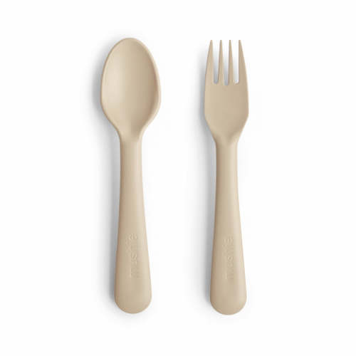 Mushie Baby Dinnerware Fork and Spoon Set - Vanilla
