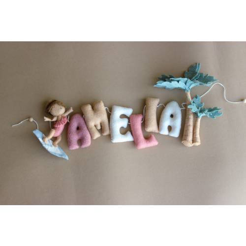 Surf name banner, felt name garland, surf nursery decor