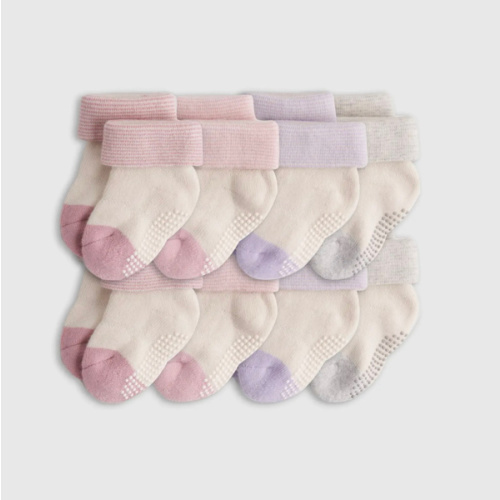 Organic Cotton Gripper Fold Over Socks 8-Pack - Baby in Pink