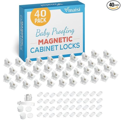 Vmaisi Adhesive Magnetic Locks for Cabinets & Drawers (40 Locks and 4 Keys)
