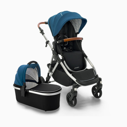 Mockingbird Single-to-Double Stroller 2.0 and Bassinet Bundle - Sea/Windowpane Canopy With Penny Leather