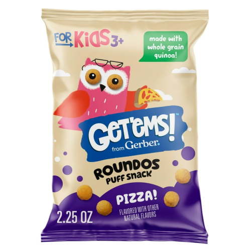 Get'ems from Gerber Pizza Roundos Puffs Snacks, Kids Snack Made with Whole Grain Quinoa, Calcium to Support Strong Bones 2.25 oz
