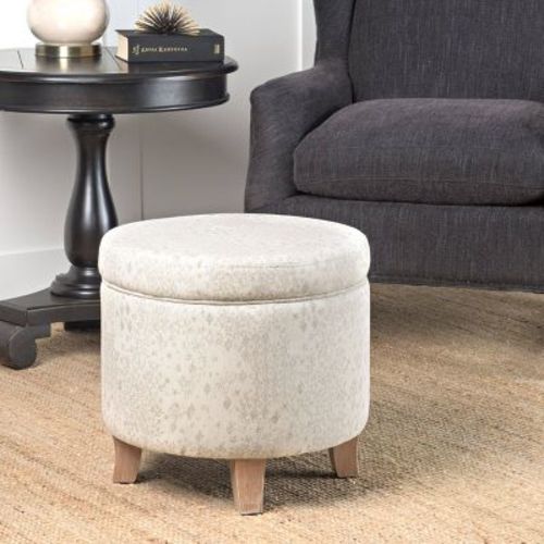 Cole Classics Round Storage Ottoman Flared Wood Leg - HomePop