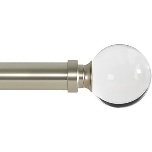 Ivilon Drapery Treatment Window Curtain Rod - Acrylic Ball 1 inch Pole. 48 to 86 Inch. Satin Nickel