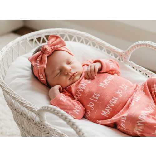 Personalized Newborn Knotted Gown & Hat Set: Soft Polyester Blend