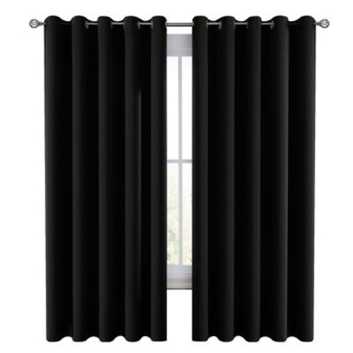 Blackout Curtains 2 Pack Thermal Insulated & Noise Reducing Window Curtains with Silver Grommet Top - 52x84 Inches (BLACK)