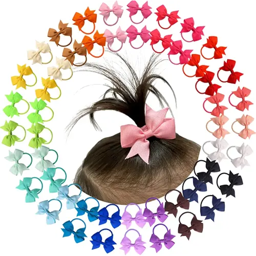 Baby Hair Ties with Bows,50pcs 2inch Baby Hair Bows Durable Rubber Bands Ponytail Holders Toddler Essential Hair Accessories for Infants Baby Girls in Pairs