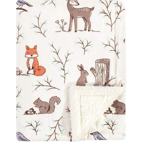 Hudson Baby Unisex Baby Plush Mink and Sherpa Blanket, Enchanted Forest, One Size