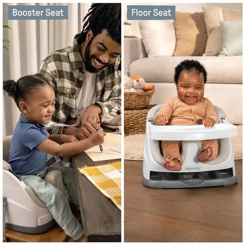 Ingenuity Baby Base 2-in-1 Booster Feeding Table and Floor Seat with Self-Storing Tray - Cashmere