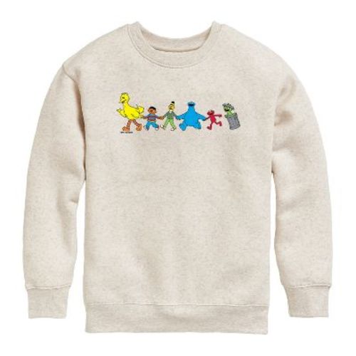 Boys' Sesame Street SS Group Graphic Long Sleeve Fleece Sweatshirt - Natural - Small