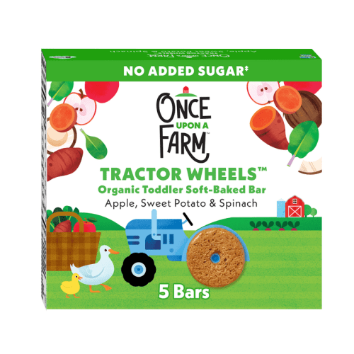 Once Upon a Farm Organic Tractor Wheels Toddler Bar, Apple, Sweet Potato & Spinach, 5ct