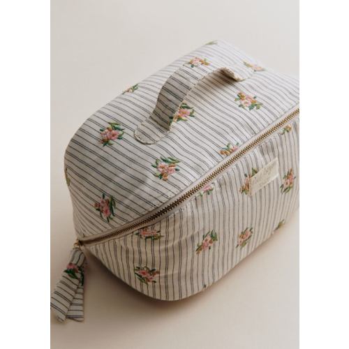Large Toiletry Bag - Striped Floral Embroidery