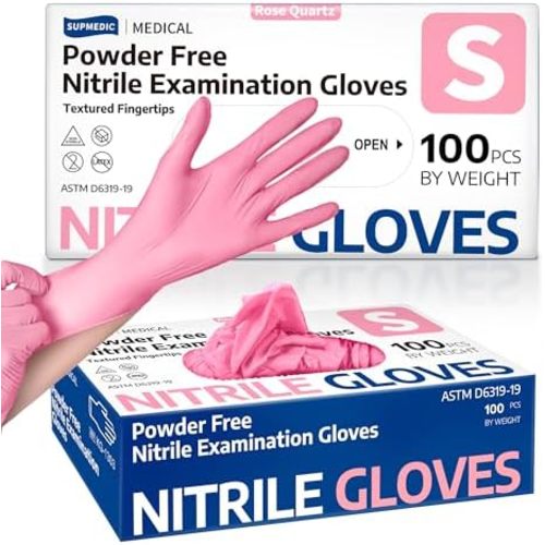 Supmedic Medical Nitrile Exam Gloves, 3.5 mil Powder-Free Food-Safe Disposable Glove for Cooking Cleaning Esthetician 100 Pcs