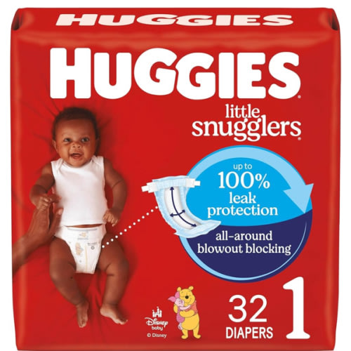 Huggies Size 1 Diapers, Little Snugglers Baby Diapers, Size 1 (8-14 lbs), 32 Count, Packaging May Vary