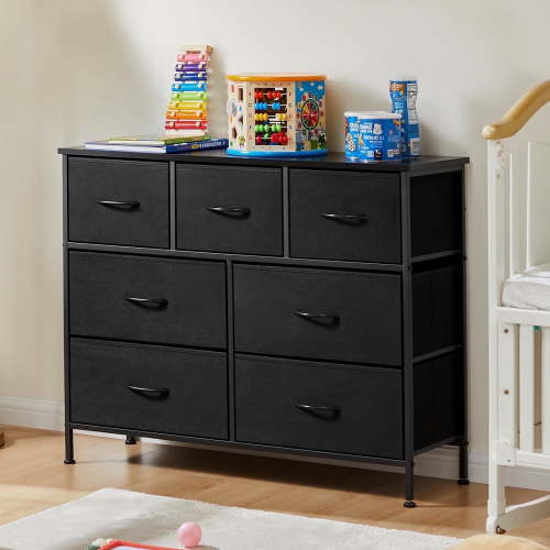 edx 7 Drawer Fabric Dresser for Bedroom, Chest of Drawer Organizer Storage Cabinet for Closet, Entryway, Black