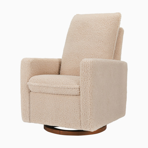 babyletto Cali Pillowback Swivel Glider - Chai Shearling With Dark Wood Base