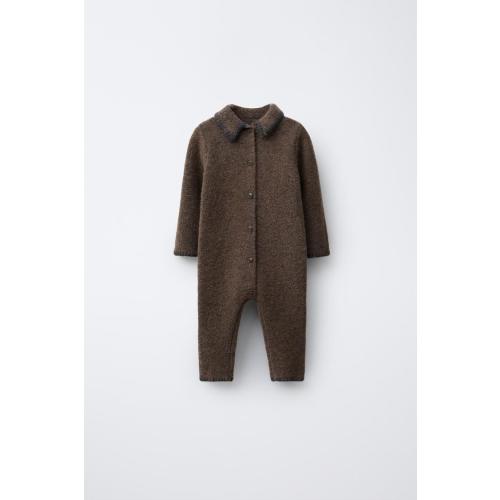 KNIT JUMPSUIT WITH CONTRAST DETAILS - Brown | ZARA United States