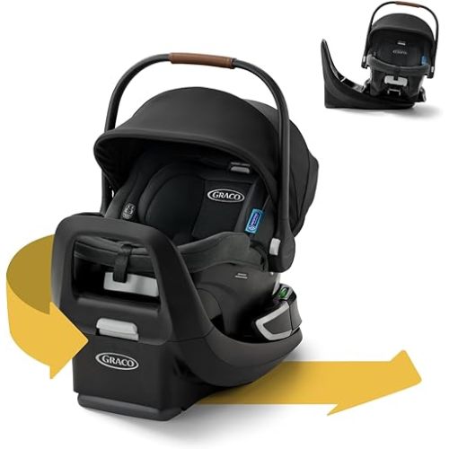 Graco SnugRide Turn & Slide Infant Car Seat, Rear Facing Rotating Car Seat with Base for 4-30 lbs. with 180 Degree Turn for Easy Access, Lightweight Carseat with SnugLock Technology, Noir